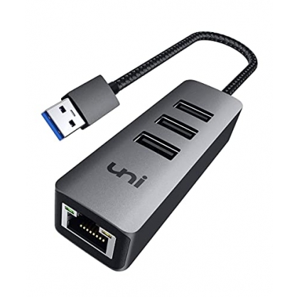 Adaptador USB Ethernet, uni 3 puertos Hub USB 3.0 ethernetcon puerto LAN de red RJ45 de 1 Gbps, para MacBook(con versin de puerto USB), iMac, XPS, Surface, Notebook - Gris espacial